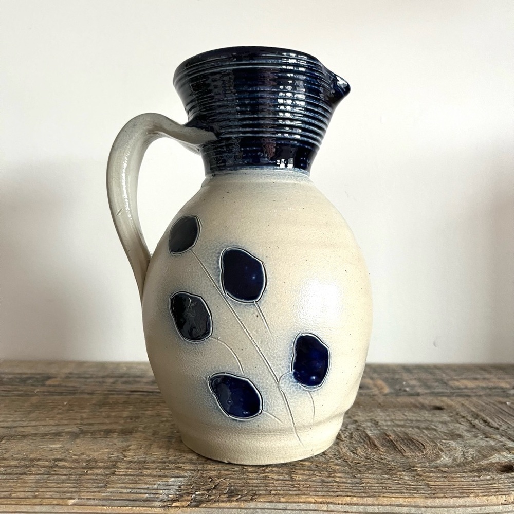 Art Pottery pitcher blue ivory glaze